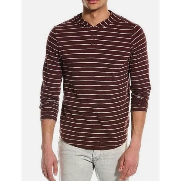 Vince Fine Stripe Slub Cotton Hoodie Brown White Casual Long Sleeve NWT Size Med - Picture 1 of 7